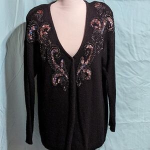 WORTHINGTON BLACK RHINESTONE/BEAD/SEQUIN ADORNED LONG SLEEVE SWEATER - 16T/18T